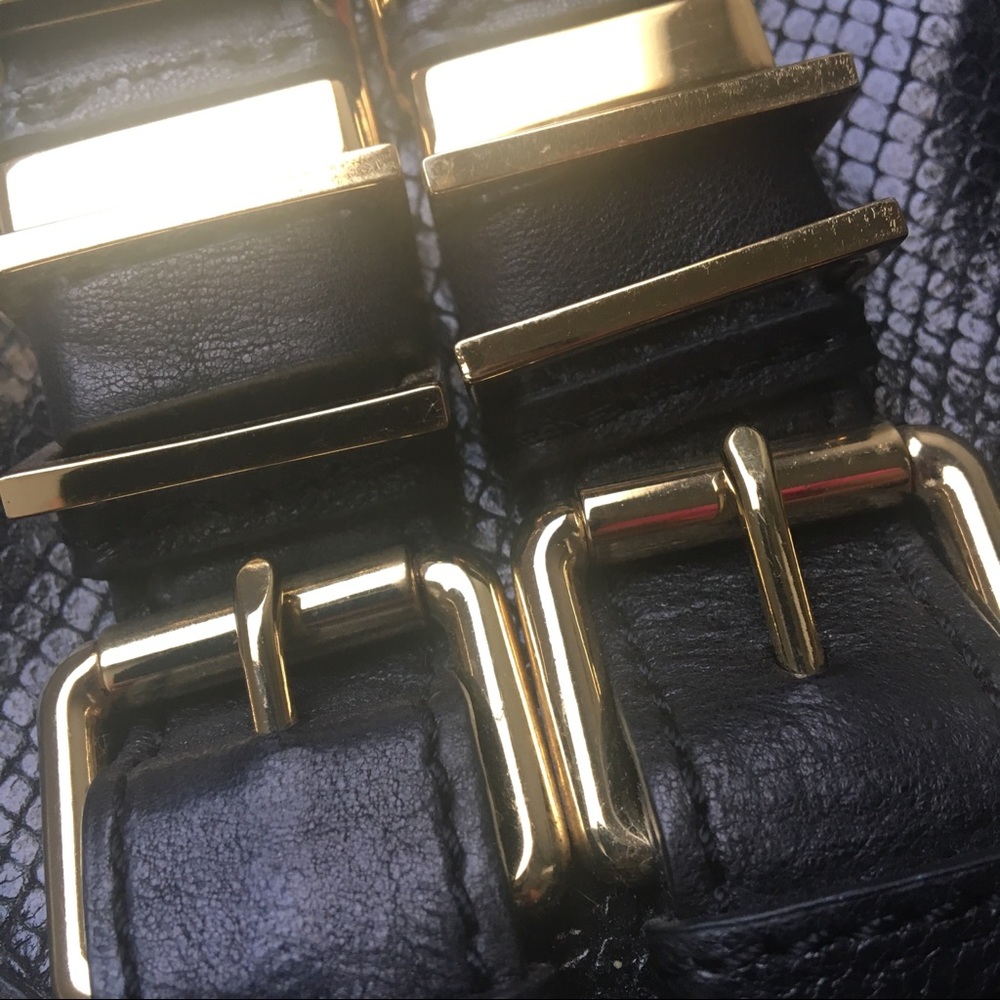 Treesje Leather Nolita Crossbody Snakeskin Embossed Black Gold Purse - Picture 6 of 8